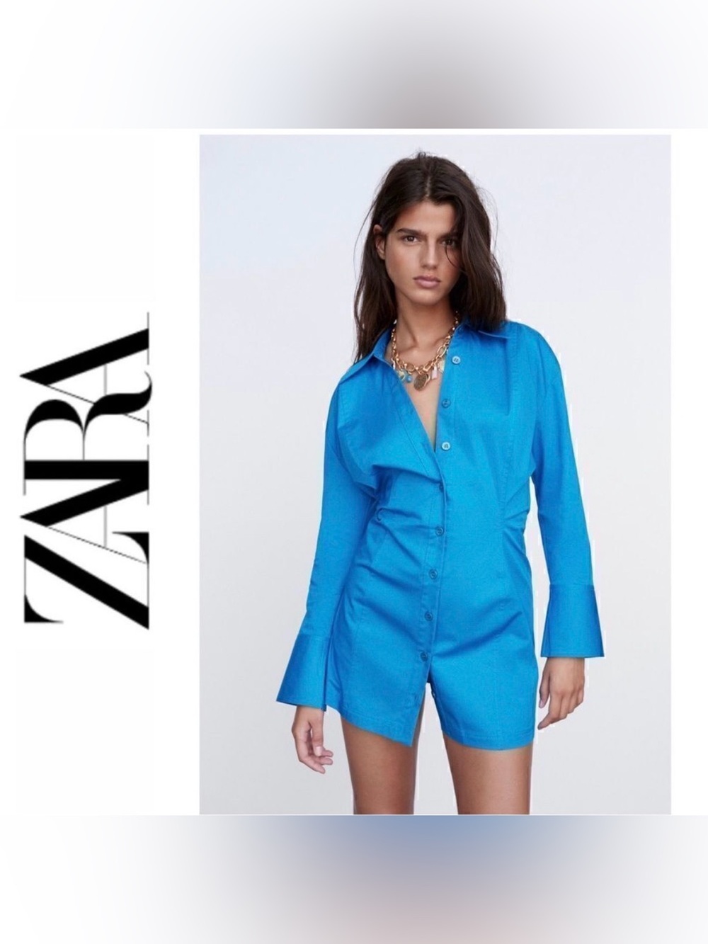 Zara electric blue cotton shirtdress
